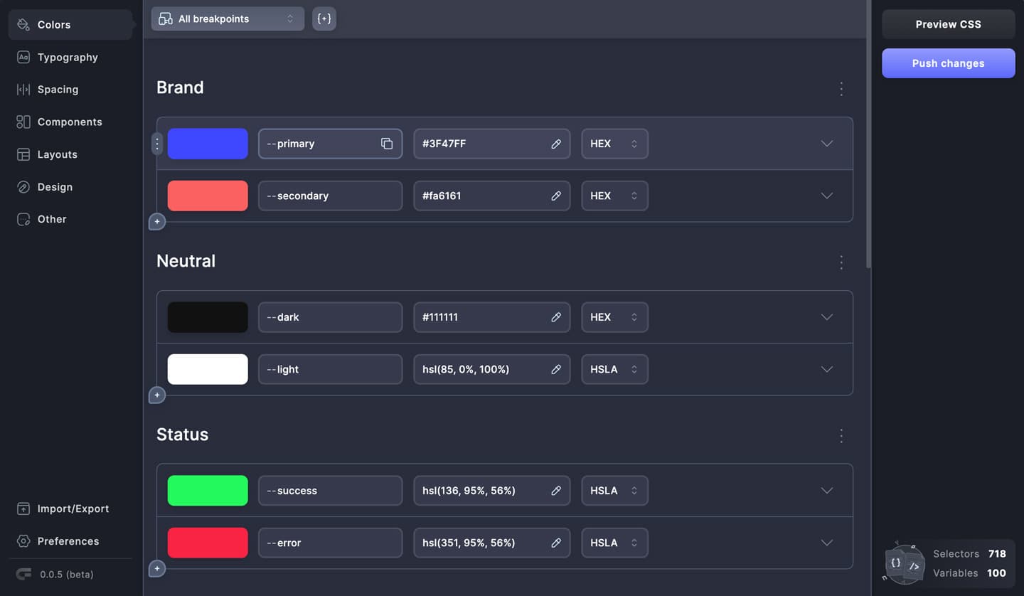 Core Framework Color Editor UI Preview