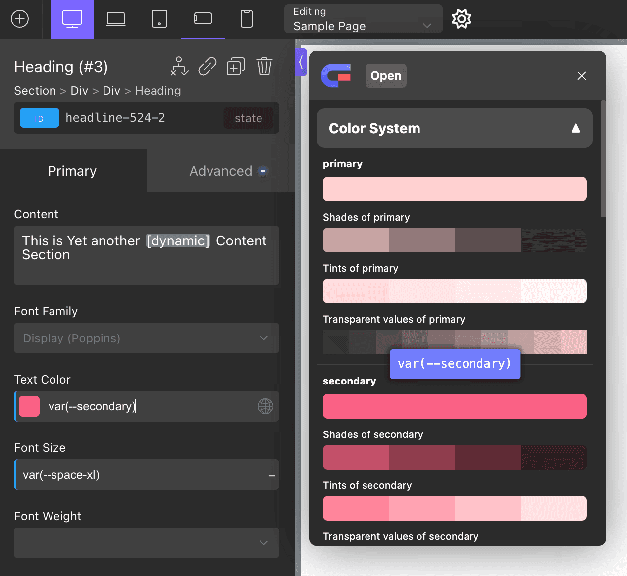 Core Framework Variable UI